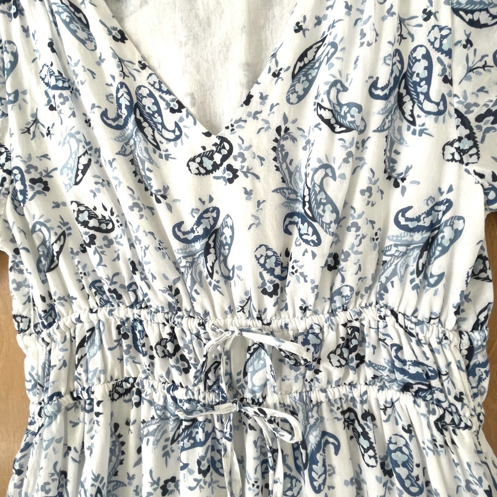 Lucky Brand Blue Paisley Tiered Maxi Dress White Cotton Blend Boho Lace Trim M - Picture 8 of 9